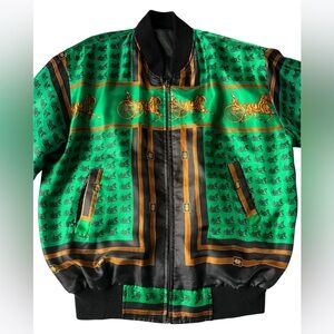 Vintage Green Gold Black Equestrian Horse Carriage Bomber Jacket Size Large